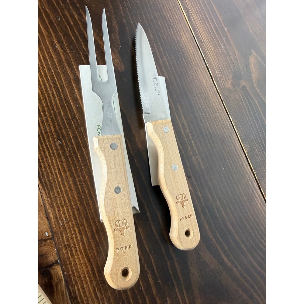 Chef's Collection Stainless Steel Carving Set Wood Handle Bread Knife Meat Fork